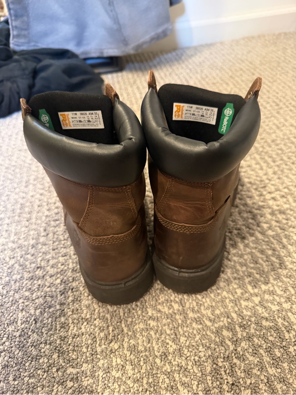 Timberland Brown Leather Men's Work Boots with Black Collar - Picture 4 of 6